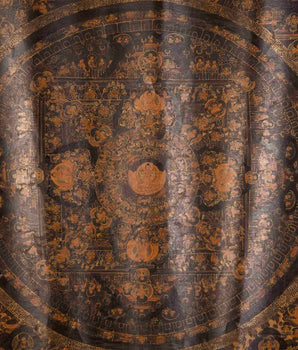 Vintage Oil Varnished Buddha Mandala With Brocade | Mindfulness Meditation Object of Focus For Our Wellbeing