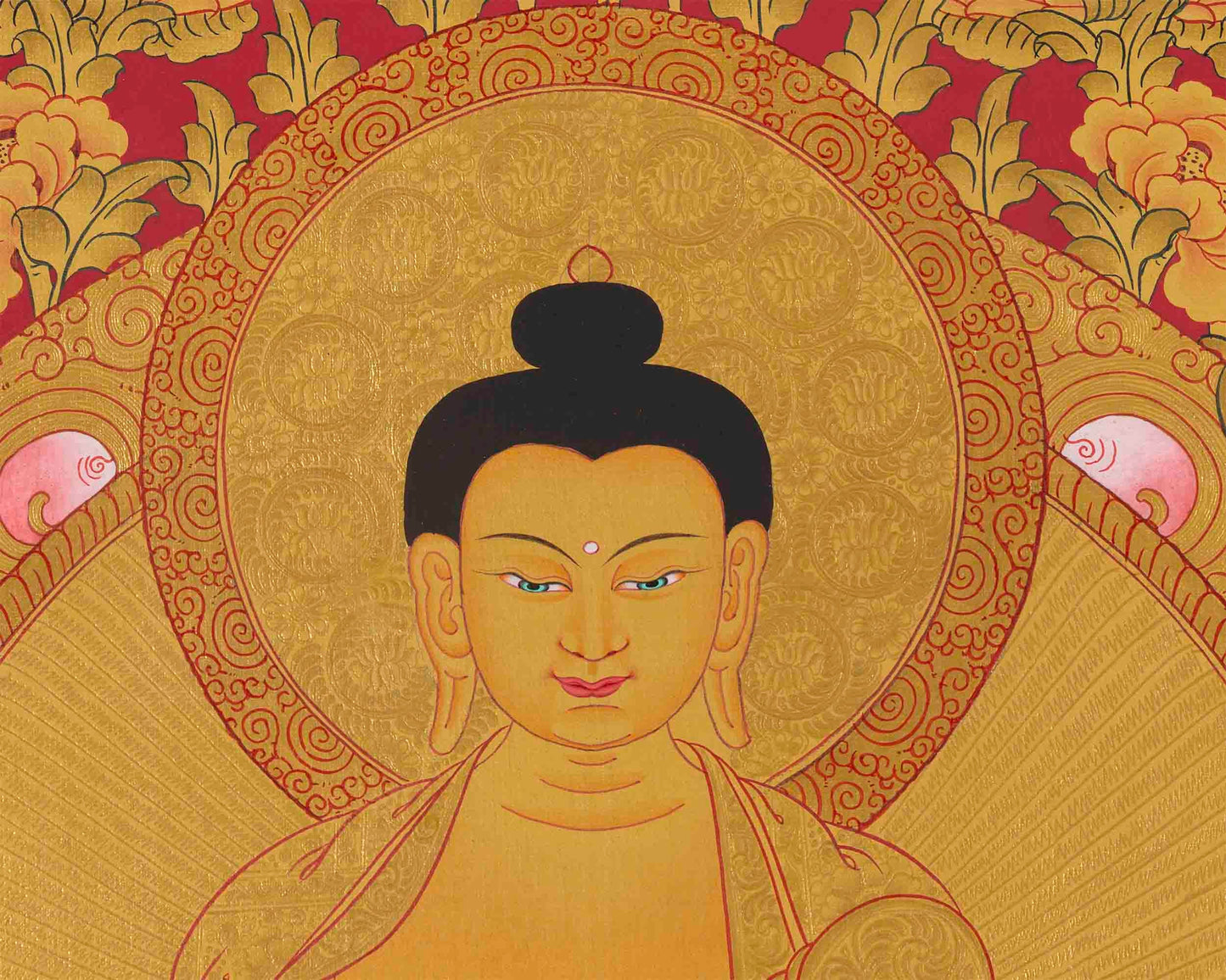 Full 24K Gold Style Shakyamuni Buddha Thangka | Wall Hanging Yoga Meditation Art