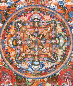 Beautiful Flower Brocade Mounted Buddha Mandala | Wall hanging Decor for Relaxation