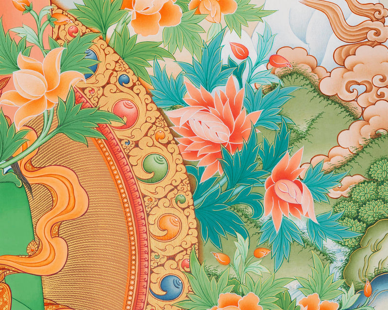 Green Tara Thangka Digital Prints with Detailed Finishing | Great for offering to a Lama or loved one for happiness | Tibetan Thangka Prints