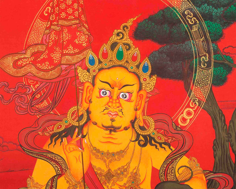 Namtose Thangka with red background | Original Hand Painted Wealth Deity