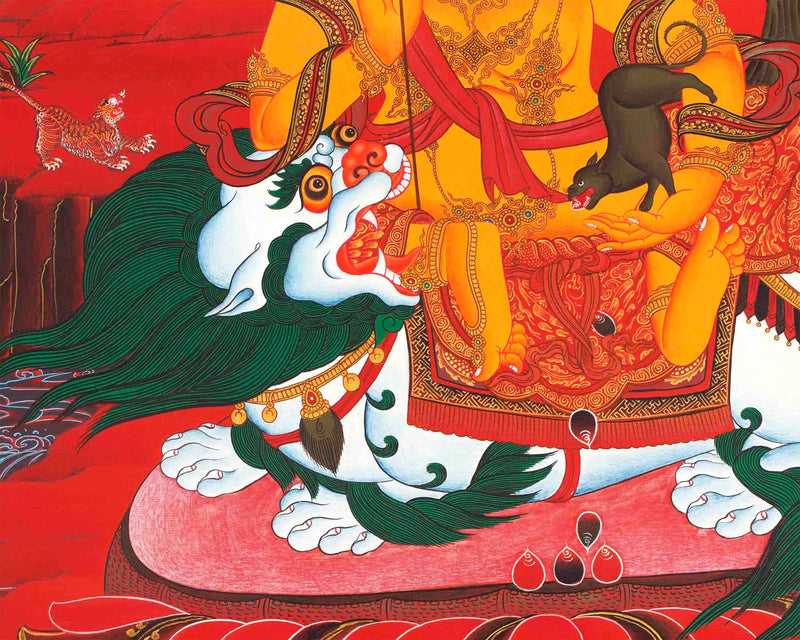 Namtose Thangka with red background | Original Hand Painted Wealth Deity