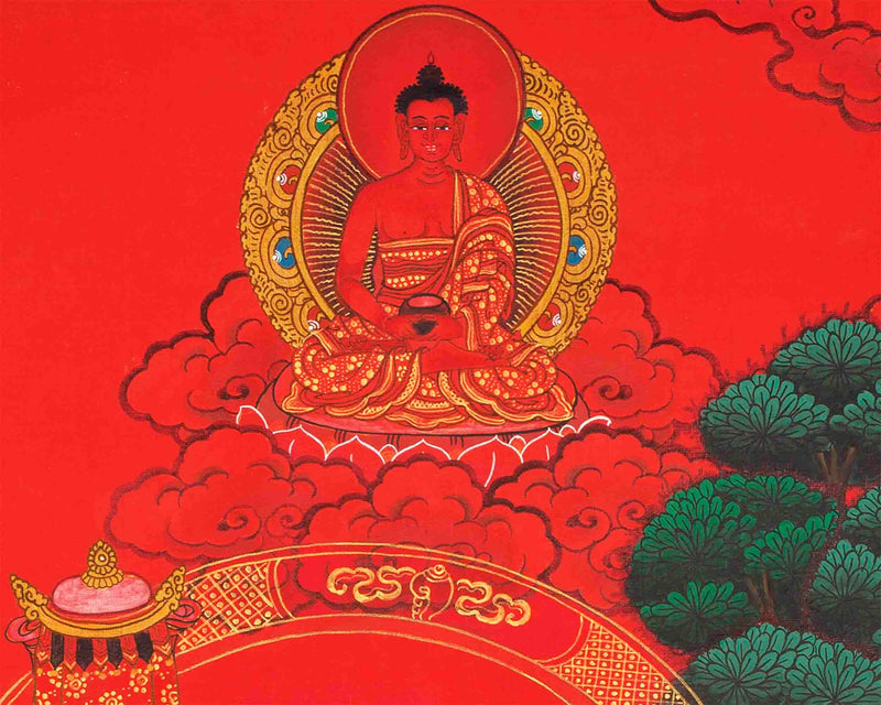 Namtose Thangka with red background | Original Hand Painted Wealth Deity