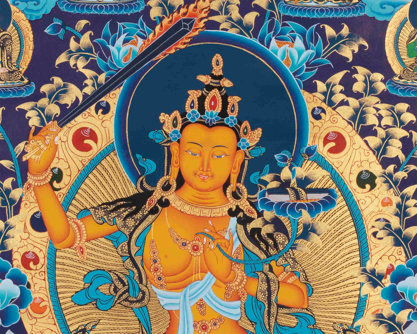 Manjushree Thangka Art with Chengrezig, Vajrapani and Others | Mindfulness Gift