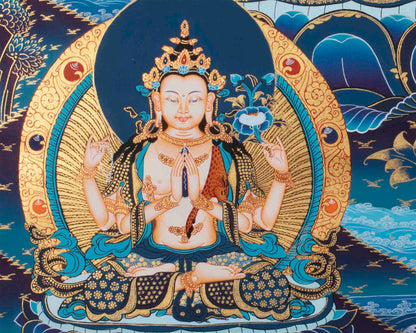 Manjushree Thangka Art with Chengrezig, Vajrapani and Others | Mindfulness Gift