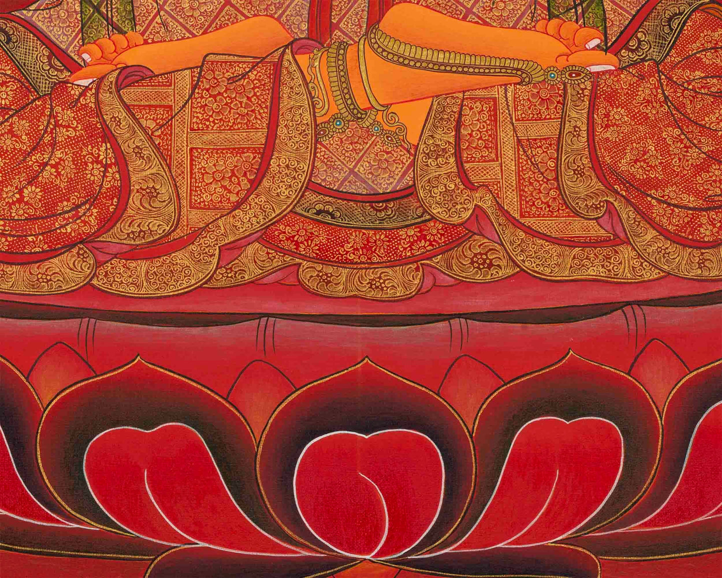 Manjushree Bodhisattva Thangka with Red Background | Buddhist Deity Of Wisdom