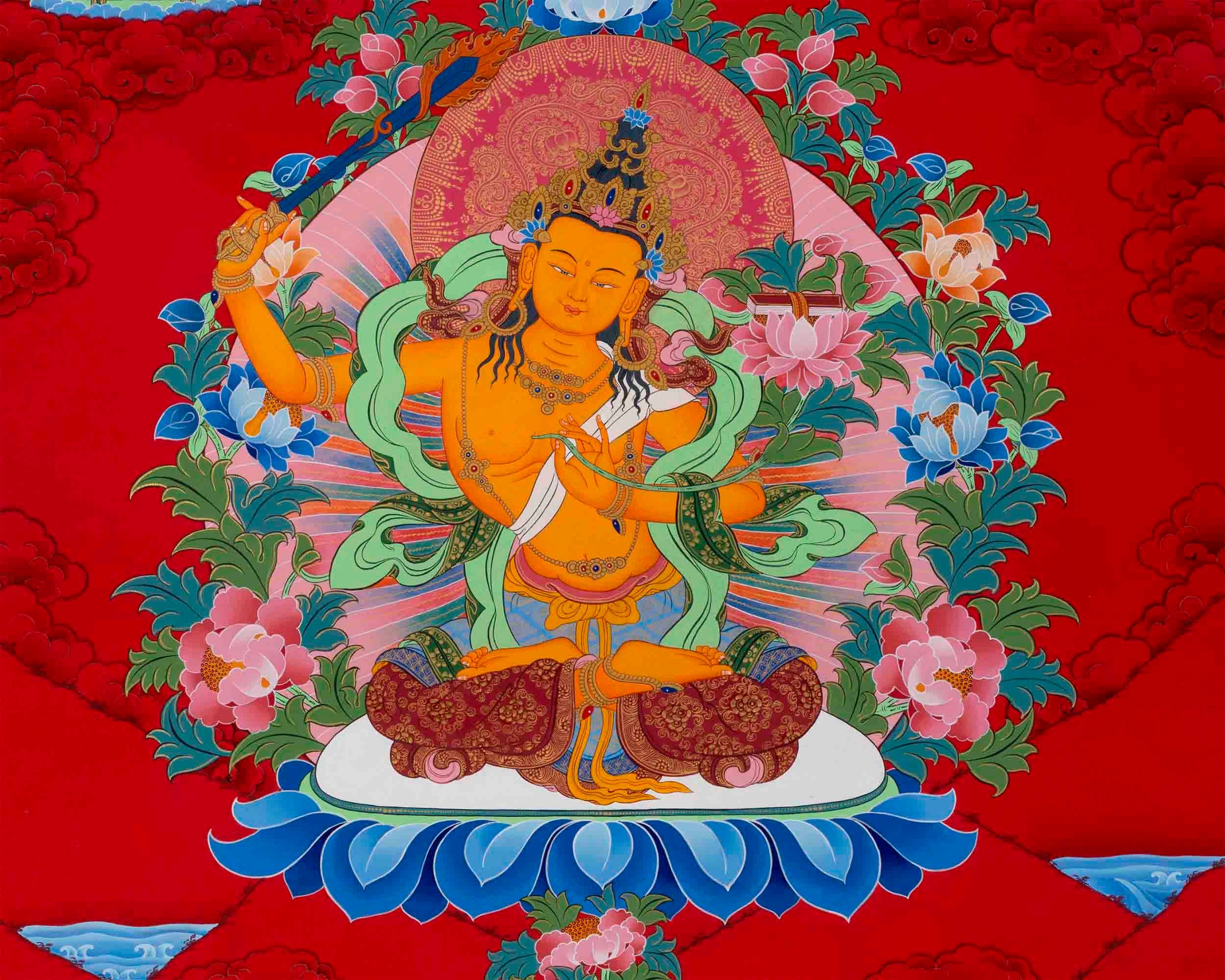 Five Forms of Bodhisattva Manjushri Thangka | Tibetan Art of Wisdom and Enlightenment