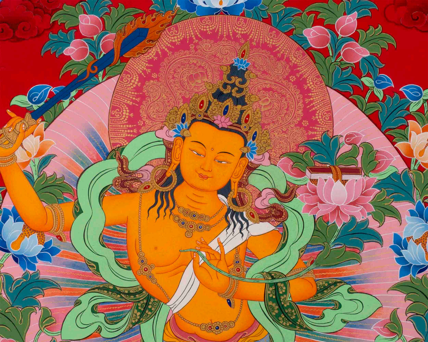 Manjushree Thangka Painting | Original Hand-Painted Bodhisattva Of Wisdom |