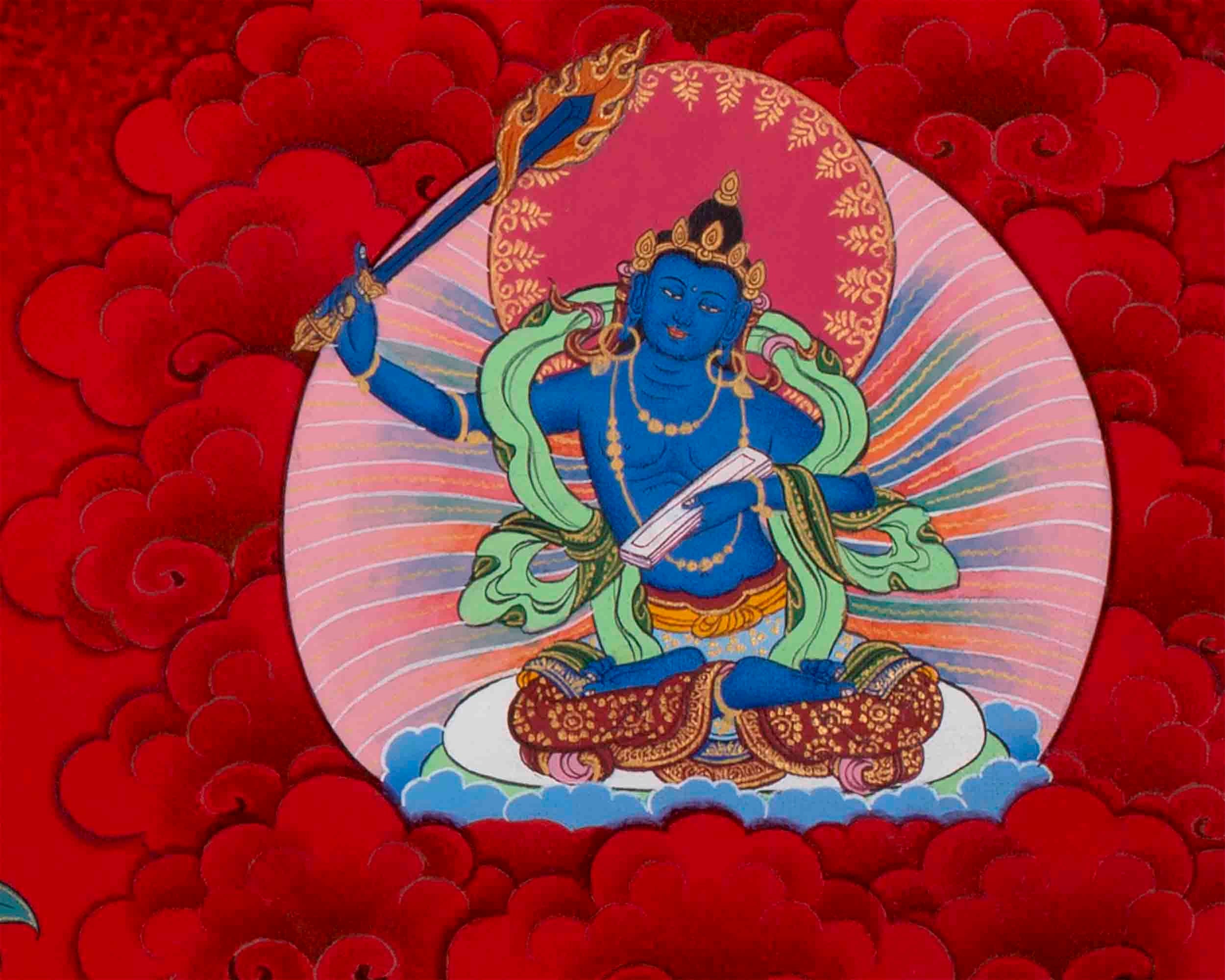 Five Forms of Bodhisattva Manjushri Thangka | Tibetan Art of Wisdom and Enlightenment