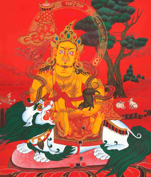 Namtose Thangka with red background | Original Hand Painted Wealth Deity
