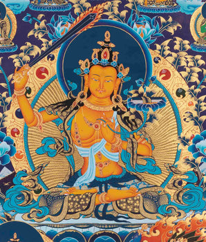 Manjushree Thangka Art with Chengrezig, Vajrapani and Others | Mindfulness Gift