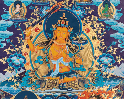 Manjushree Thangka Art with Chengrezig, Vajrapani and Others | Mindfulness Gift