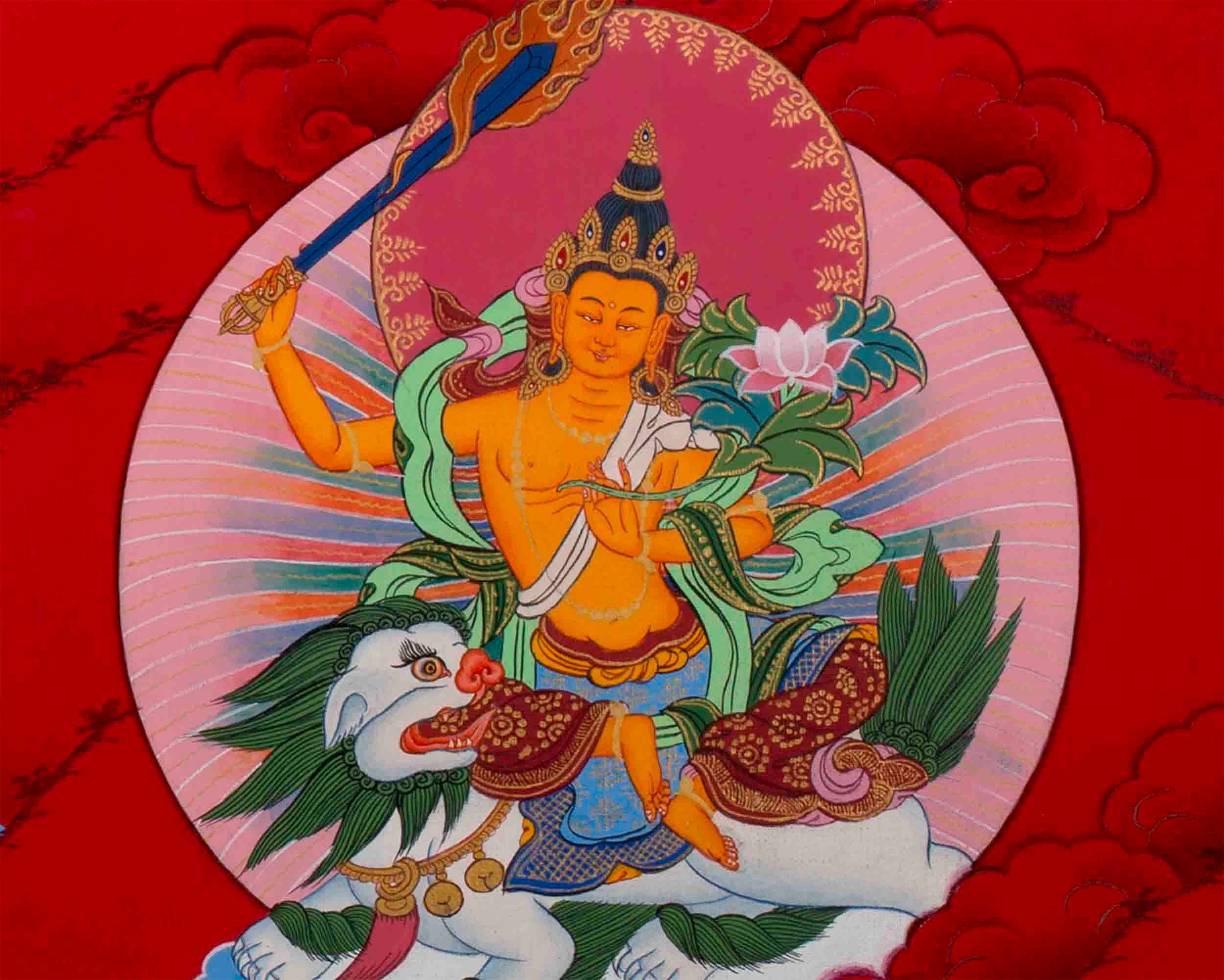 Five Forms of Bodhisattva Manjushri Thangka | Tibetan Art of Wisdom and Enlightenment