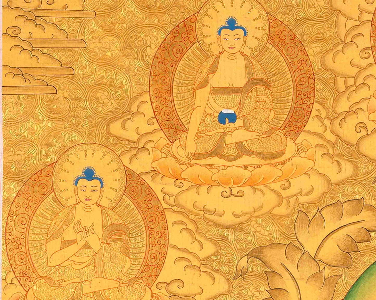 Full 24K Gold Style Avalokitesvara Chengrezig Thangka | Bodhisattva of Compassion