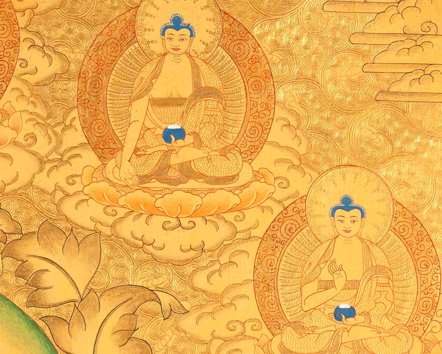 Full 24K Gold Style Avalokitesvara Chengrezig Thangka | Bodhisattva of Compassion