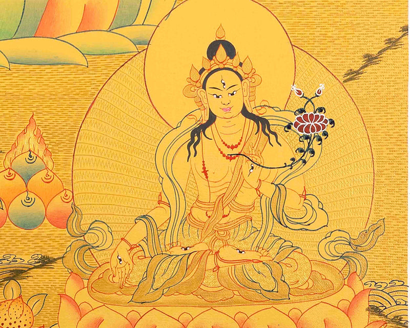 Amitayus Buddha Thangka |  Original Hand Painted 24K Gold Style Tibetan Thanka |