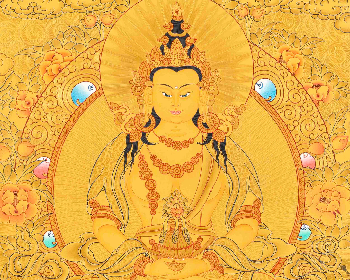 Amitayus Buddha Thangka |  Original Hand Painted 24K Gold Style Tibetan Thanka |