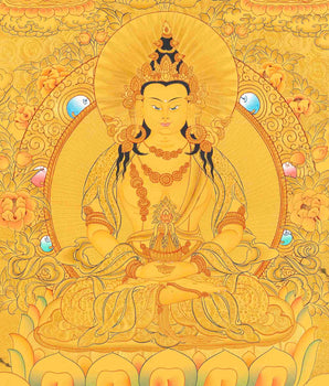 Amitayus Buddha Thangka |  Original Hand Painted 24K Gold Style Tibetan Thanka |