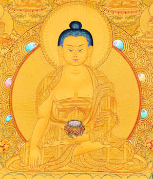 Shakyamuni Buddha Flanked By Dhyani Pancha Buddha, Sariputra, and Maudgalyayana | Wall Decor Painting | Art Painting for Meditation and Yoga