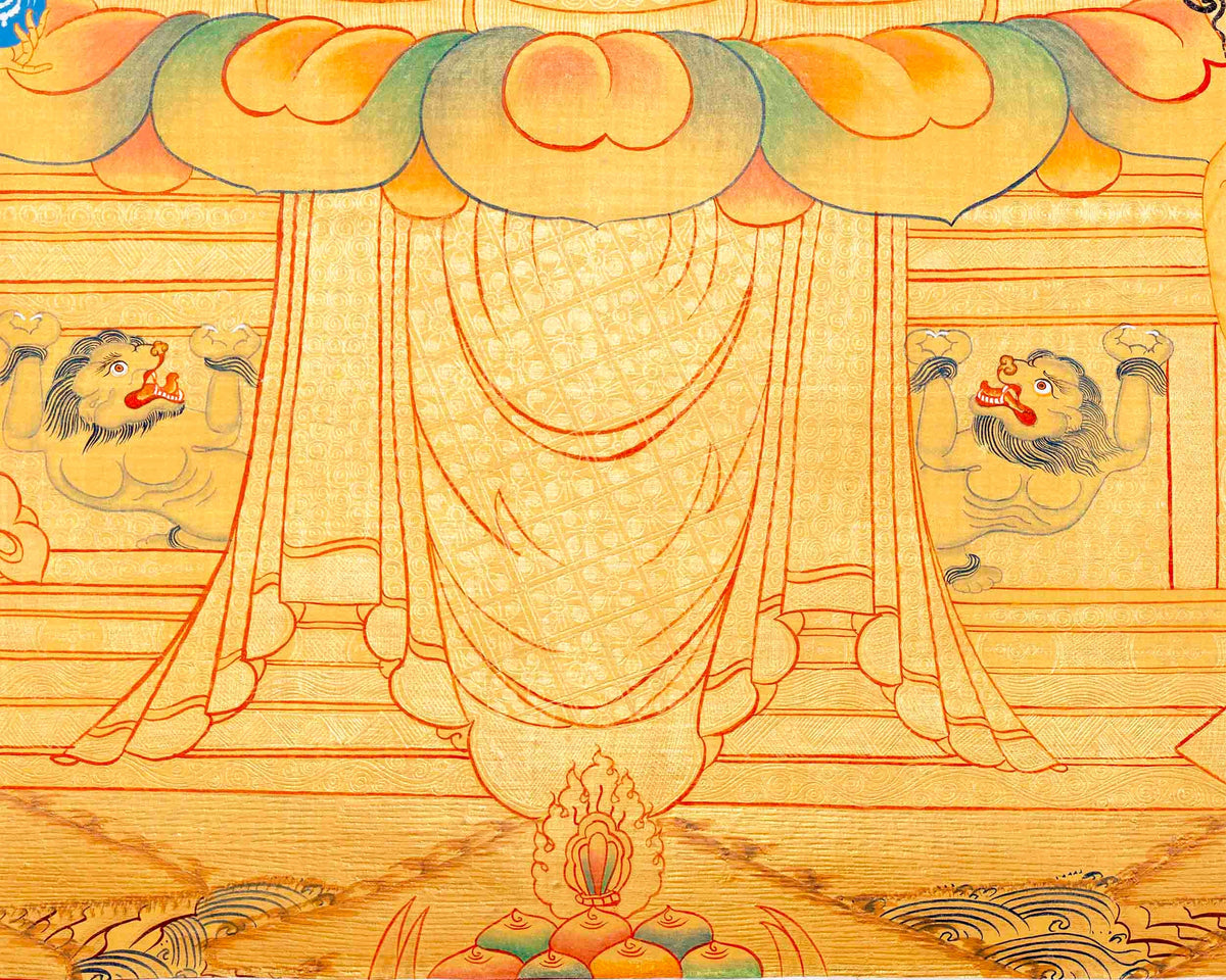 24K Gold Style Shakyamuni Buddha Tibetan Thangka | Meditation Object For Our Wellbeing