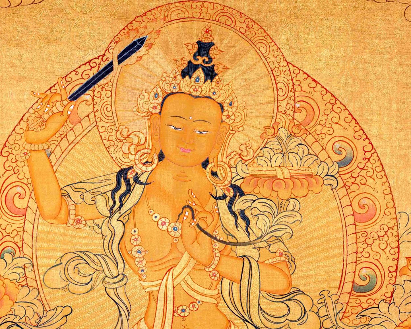 Arya Boddhisattva Manjushri Original Hand painted 24K Gold Style Tibetan Thangka