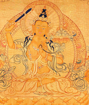 Arya Boddhisattva Manjushri Original Hand painted 24K Gold Style Tibetan Thangka