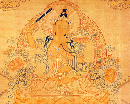 Arya Boddhisattva Manjushri Original Hand painted 24K Gold Style Tibetan Thangka