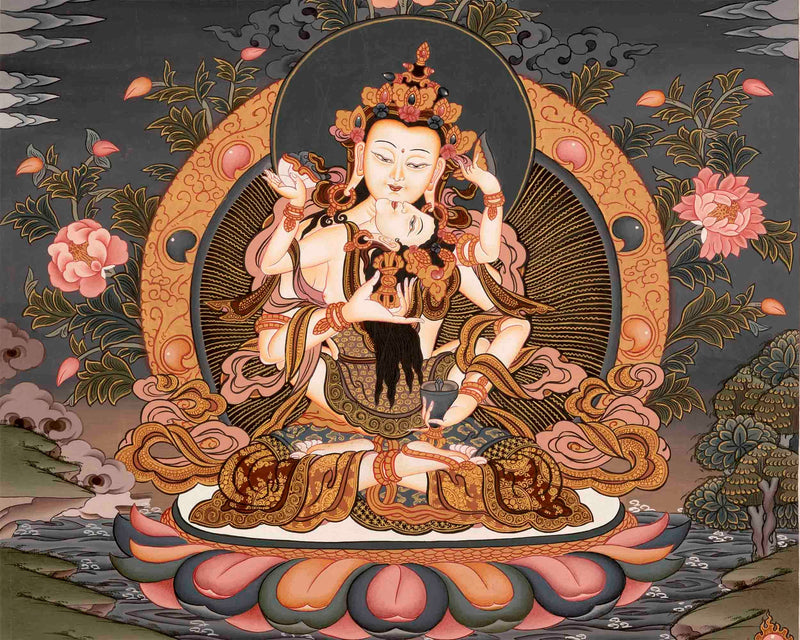 Original Hand Painted Vajrasattva Yab Yum Thangka Painting | Tibetan Thangka Art