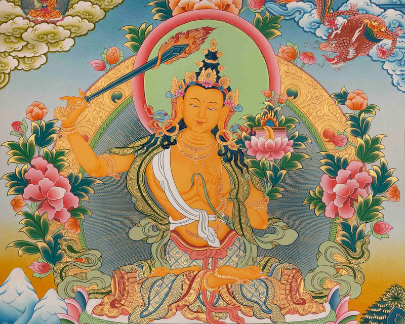 Original Hand-Painted Manjushri Thangka | Manjushri Bodhisattva | Ritual Thangka |