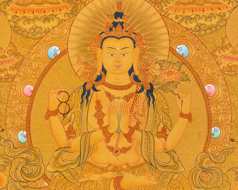 Avalokiteshvara Chengrezig Thangka | Bodhisattva Thangka Art For Wall Decor