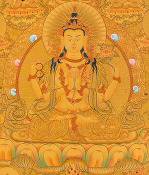 Avalokiteshvara Chengrezig Thangka | Bodhisattva Thangka Art For Wall Decor