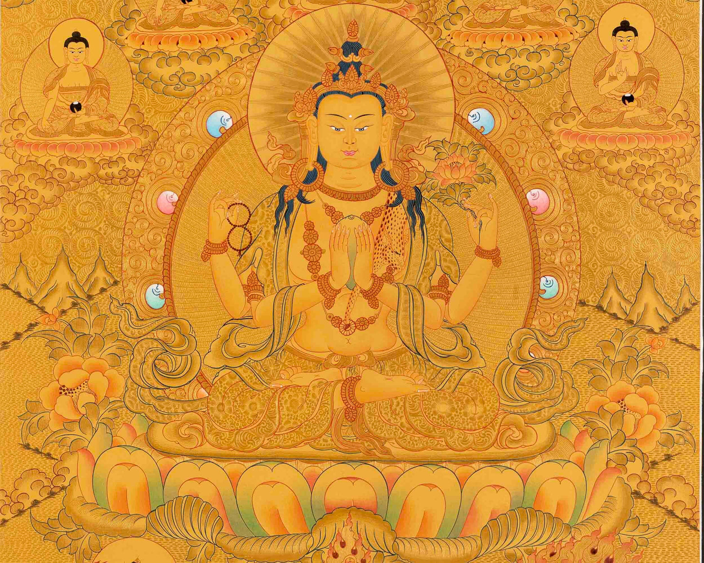 Avalokiteshvara Chengrezig Thangka | Bodhisattva Thangka Art For Wall Decor