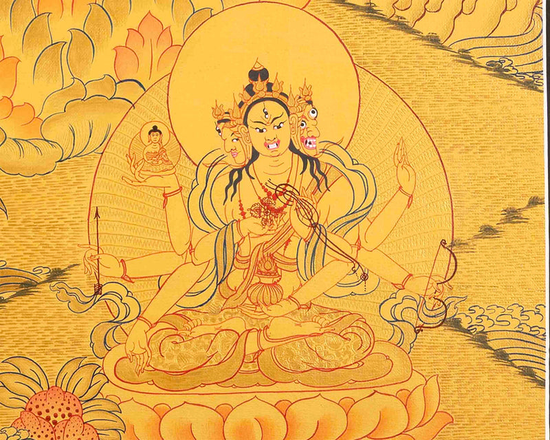 Full 24K Gold Style White Tara Followed By Other Bodhisattvas | Art Painting for Meditation | Female Bodhisattva | Religious Painting