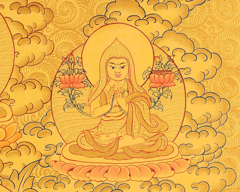 Full 24K Gold Style White Tara Followed By Other Bodhisattvas | Art Painting for Meditation | Female Bodhisattva | Religious Painting