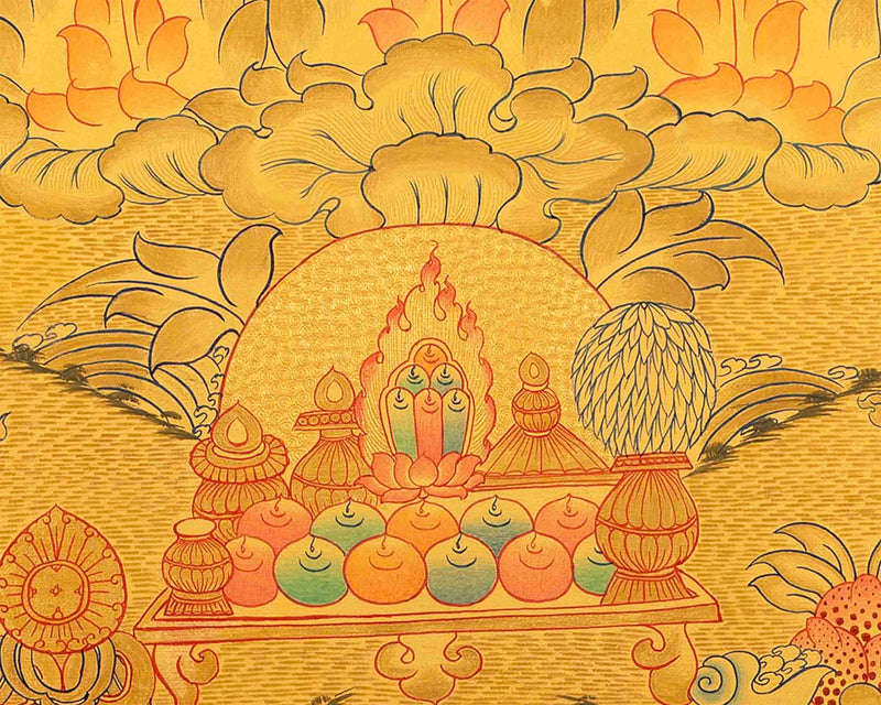 Full 24K Gold Style White Tara Followed By Other Bodhisattvas | Art Painting for Meditation | Female Bodhisattva | Religious Painting