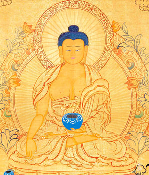 24K Gold Style Shakyamuni Buddha Tibetan Thangka | Meditation Object For Our Wellbeing