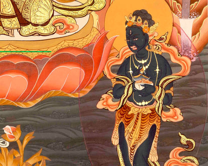 Avalokiteshvara Chengrezig Thangka With Amitabha Buddha On Top | Wall Hanging Art