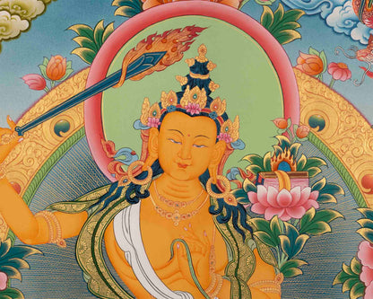 Original Hand-Painted Manjushri Thangka | Manjushri Bodhisattva | Ritual Thangka |