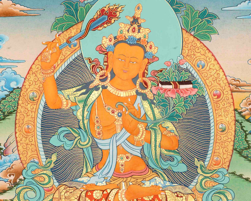 Original Manjushree Bodhisattva Thangka Painting | Traditional Buddhist Art Wall Decor