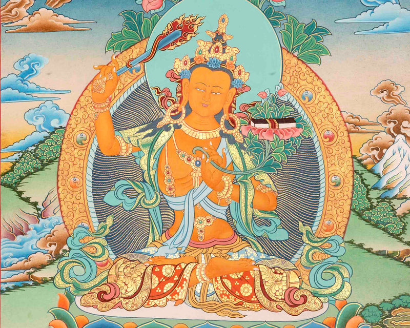 Original Manjushree Bodhisattva Thangka Painting | Traditional Buddhist Art Wall Decor