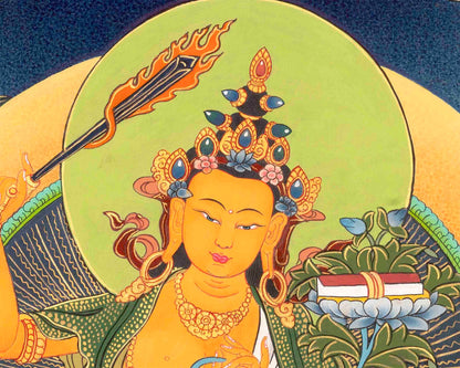 Manjushree Bodhisattva Thangka Painting | Original Hand Painted Traditional Buddhist Art Of Deity Of Wisdom