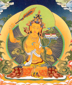 Manjushree Bodhisattva Thangka Painting | Original Hand Painted Traditional Buddhist Art Of Deity Of Wisdom