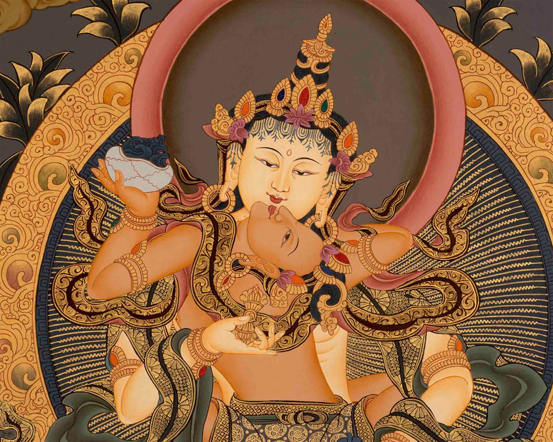 Yab Yum Vajrasattva Shakti Original Hand-Painted Thangka | Tibetan Wall Hanging