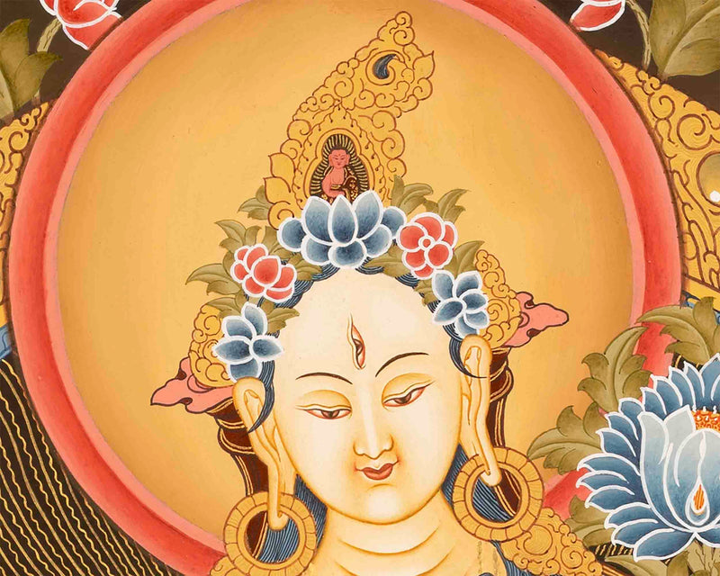 White Tara Thangka Painting | Original Hand-Painted Female Bodhisattva Art