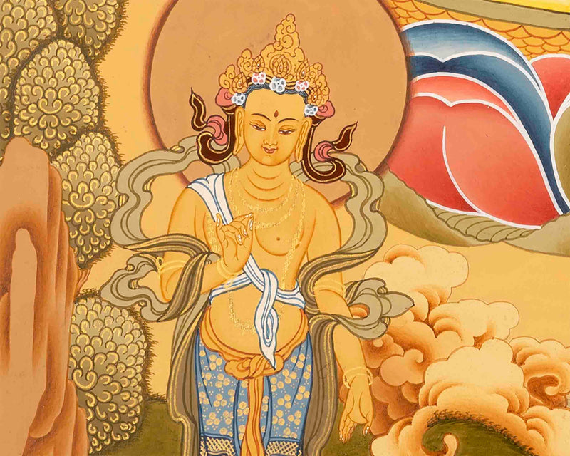 White Tara Thangka Painting | Original Hand-Painted Female Bodhisattva Art