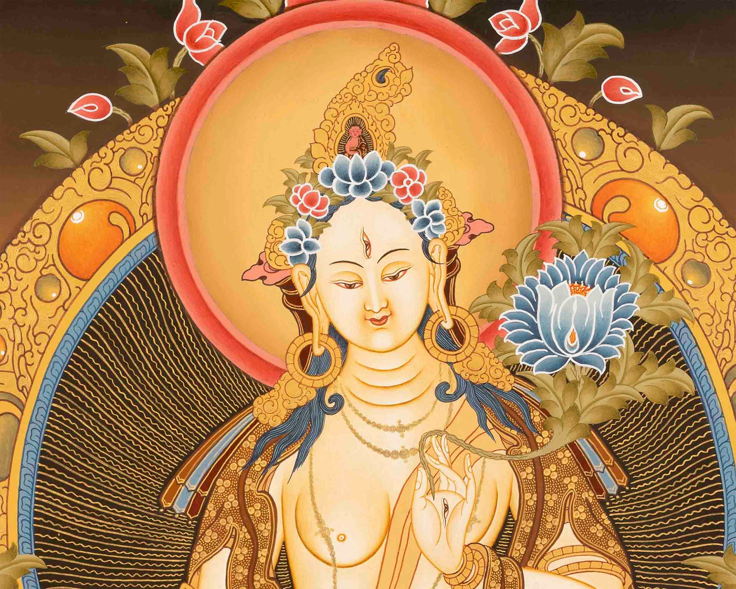 White Tara Thangka Painting | Original Hand-Painted Female Bodhisattva Art