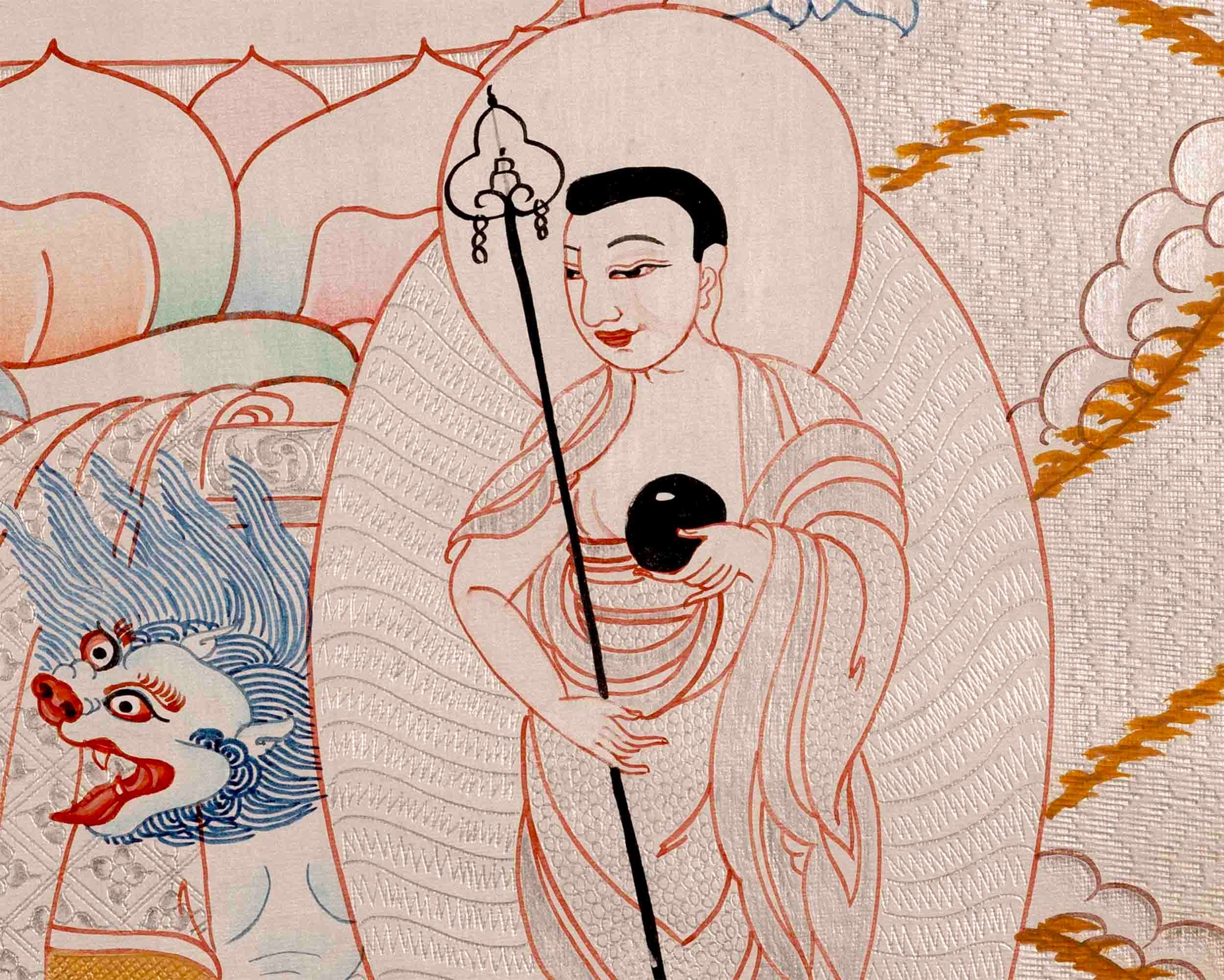 Silver & Gold Painted Shakyamuni Buddha Thangka Painting | Wall Hanging Decor