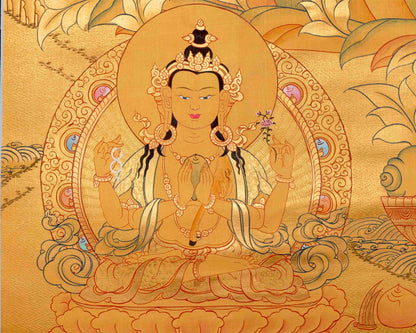 Full Gold Style Manjushree Tibetan Thangka Painting | Hand Painted Buddhist Art