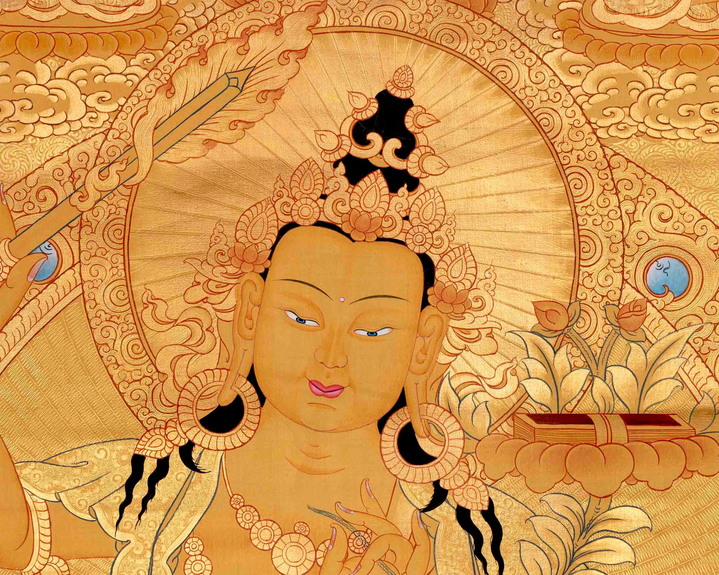 Full Gold Style Manjushree Tibetan Thangka Painting | Hand Painted Buddhist Art