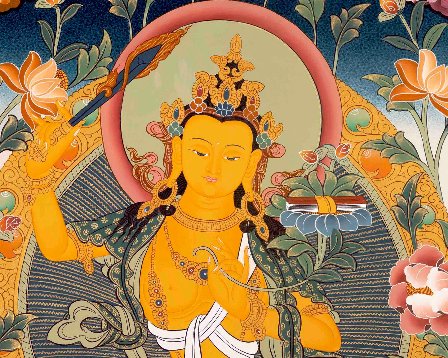 Hand Painted Manjushree Bodhisattva Thangka Painting | Traditional Wall Hanging Decor